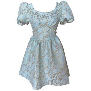 Light Blue Mini Puff Sleeve Christmas/New Year's Party Dress